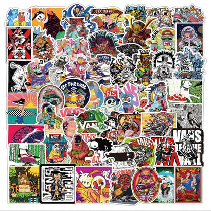 50PCS Cartoon Cool Trend Diary Waterproof Doodle Stickers for Suitcases, Skateboards, Guitars - Exquisite Creative Decorative Decals