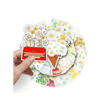 50PCS Cartoon Daisy Mini Flower Doodle Stickers Exquisite, Fashionable, Creative DIY Journal Decorations Suitable for Refrigerators, Guitars, Helmets, Water Bottles, Skateboards, and Stationery Boxes