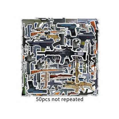 50PCS Military-Style Gun Graffiti Stickers - Exquisite Creative Decorations DIY Decorative Stickers for Notebooks Suitable for Phone Cases, Helmets, Computers, Water Bottles, Desktops, and Stationery Boxes