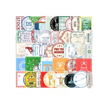 57PCS Cartoon Retro Fashion Stamp Doodle Stickers Exquisite Creative DIY Journal Decorative Decals Suitable for Skateboards, Laptops, Luggage, Refrigerators, and Stationery Boxes