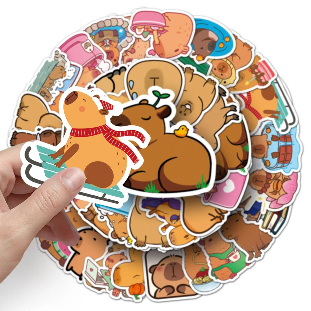 50PCS Capybara Doodle Stickers, Nature‘s Most Chill Animal Cartoon Decals for Relaxed Vibes and Animal Lovers