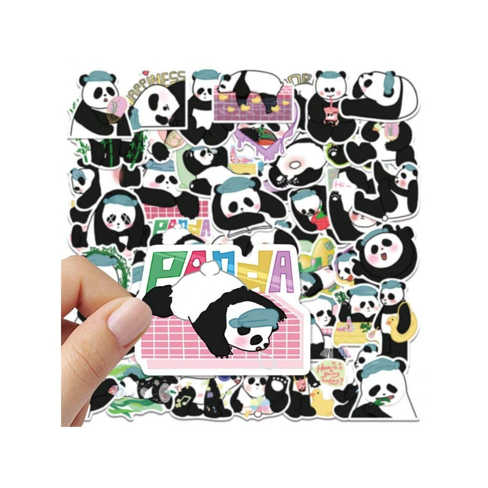 50PCS Cartoon Adorable Panda Animal Doodle Stickers Exquisite, Fashionable, Creative DIY Decorative Decals Suitable for Laptops, Guitars, Suitcases, Water Bottles, Helmets, Stationery Boxes, and Desktops