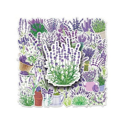 50PCS Cartoon Lavender Flowers Fresh & Chic Doodle Stickers Exquisite, Fashionable, Creative DIY Journal Decorations Perfect for Desks, Refrigerators, Skateboards, Guitars, Water Bottles, and Stationery Boxes