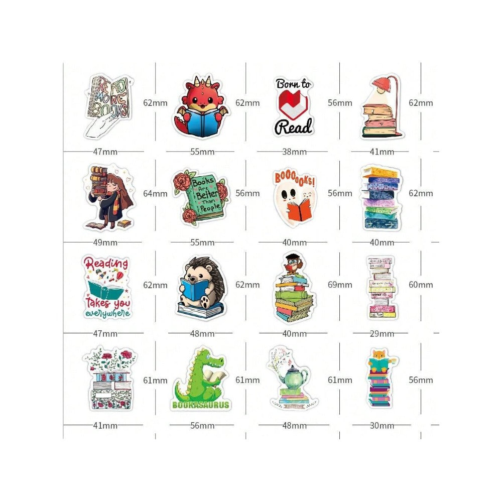50PCS Cartoon Reading Book Doodle Stickers Exquisite and Stylish DIY Decorative Decals Suitable for Helmets, Water Bottles, Skateboards, Guitars, Stationery Boxes, and Desktops