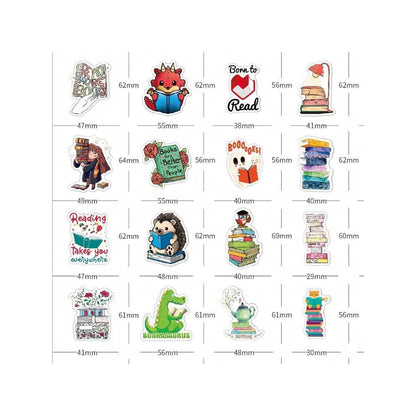 50PCS Cartoon Reading Book Doodle Stickers Exquisite and Stylish DIY Decorative Decals Suitable for Helmets, Water Bottles, Skateboards, Guitars, Stationery Boxes, and Desktops