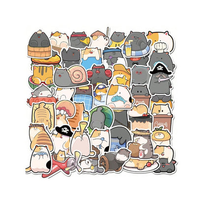50PCS Cartoon Cat Bean Daily Emoji Doodle Stickers Exquisite, Fashionable, Creative DIY Journal Decorations Suitable for Skateboards, Guitars, Laptops, Helmets, and Stationery Boxes