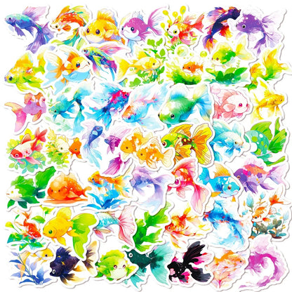 50PCS Chromatic Fish Stickers - Rainbow Spectrum Doodle Decals for Mood Mapping, Emotional Color Therapy Journals & Inner Ocean Visualization