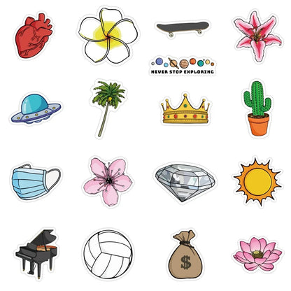 50-piece set of cartoon-style cheerful smiley plant doodle stickers Suitable for water bottles, helmets, luggage, laptops, skateboards, pencil cases, and desktop decorations