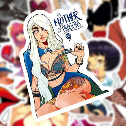 50PCS Cartoon Sexy Anime Girl Doodle Stickers Exquisite Fashion Creative DIY Journal Decorative Decals Suitable for Mugs, Helmets, Skateboards, Refrigerators, Stationery Boxes