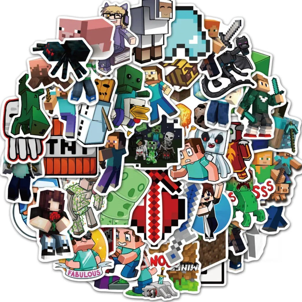 50PCS Minecraft Inspired Stickers - Block Game Decals for Laptops, Water Bottles, Gaming Setups & Video Game Fan Gifts