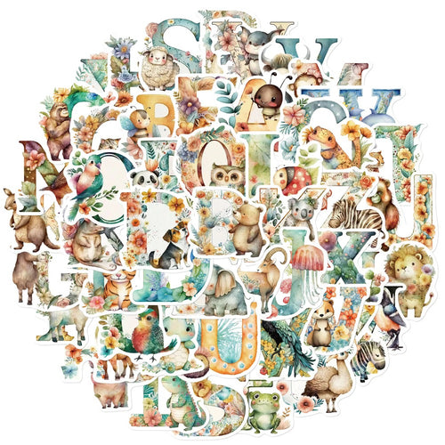 50PCS Alphabet Animal Doodle Stickers, Cute Cartoon ABC & Creature Decals for Early Learning and Toddler Education