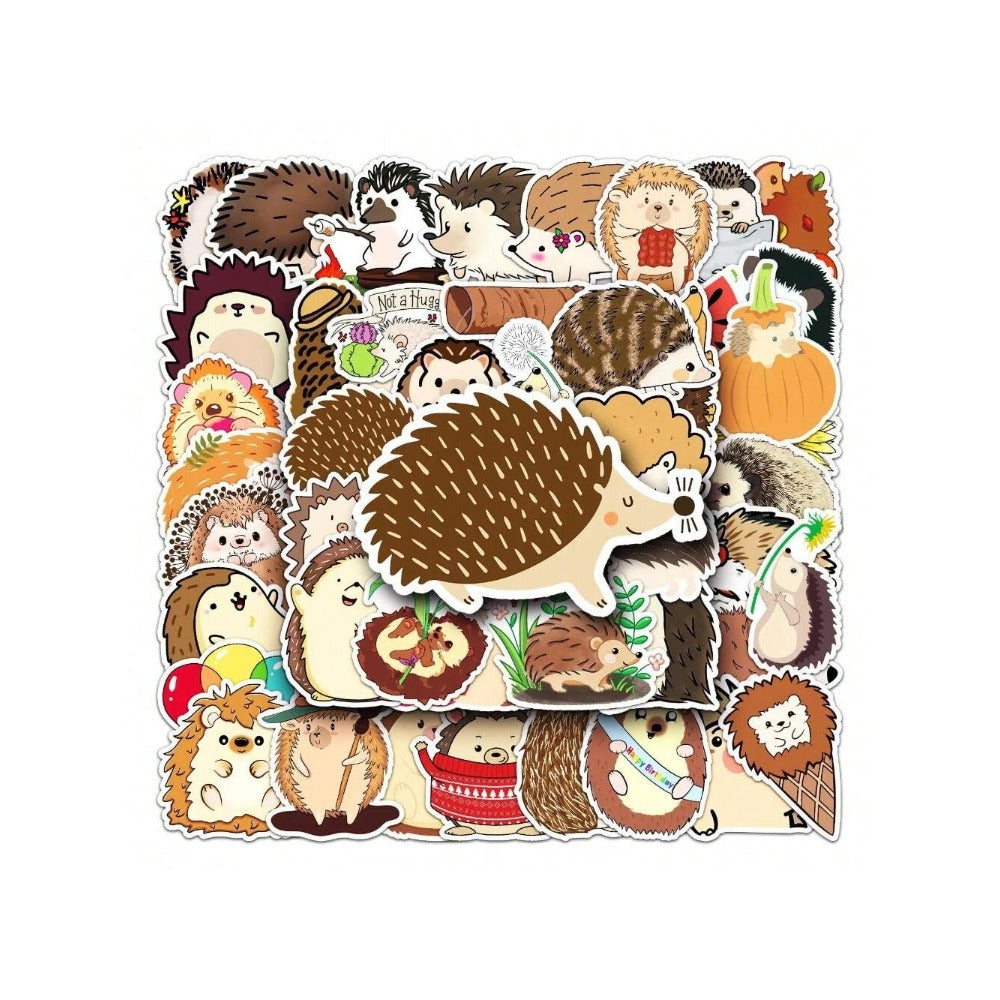 50PCS Cartoon Adorable Hedgehog Animal Doodle Stickers Exquisite Fashion Creative DIY Journal Decorative Decals Suitable for Skateboards, Guitars, Laptops, and Stationery Boxes