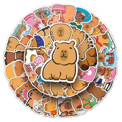 50PCS Capybara Doodle Stickers, Nature‘s Most Chill Animal Cartoon Decals for Relaxed Vibes and Animal Lovers