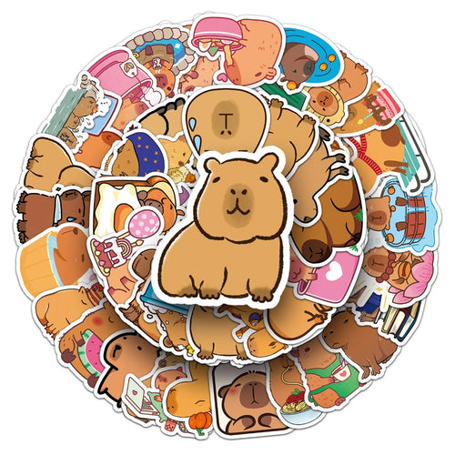 50PCS Capybara Doodle Stickers, Nature‘s Most Chill Animal Cartoon Decals for Relaxed Vibes and Animal Lovers