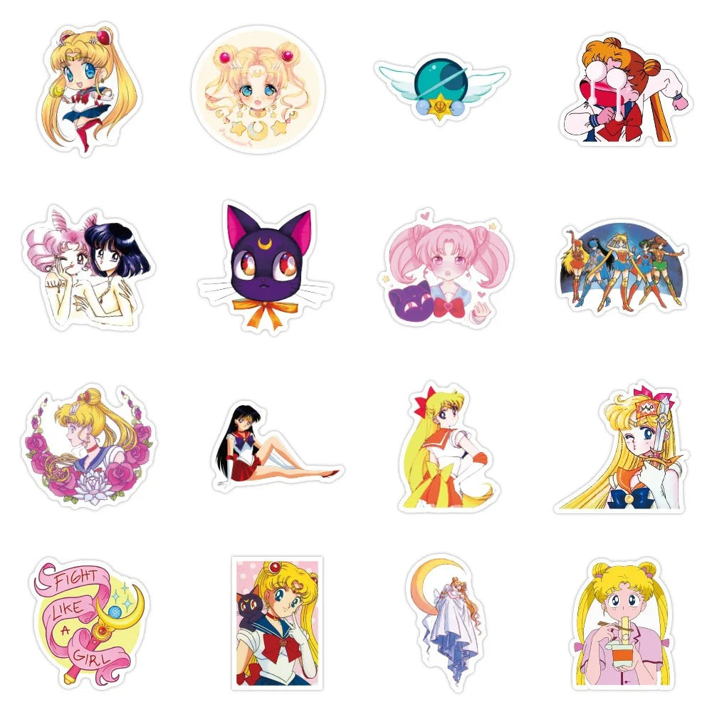 50PCS Cartoon Fashion Cute Sailor Moon Doodle Stickers Suitable for Water Bottles, Laptops, Skateboards, Stationery Boxes, and Desktop Decorations