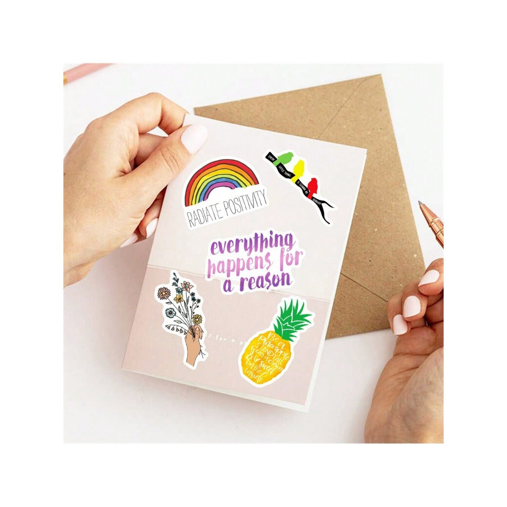 50PCS Inspirational Quotes Series Doodle Stickers Exquisite, Fashionable, Creative DIY Journal Decorations Suitable for Luggage, Laptops, Suitcases, Helmets, Guitars, and Stationery Boxes
