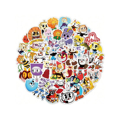 50PCS Cartoon Game Cuphead Adventure Doodle Stickers Exquisite, Stylish, Creative DIY Decorative Stickers for Notebooks Suitable for Suitcases, Laptops, Skateboards, Water Bottles, and Stationery Cases