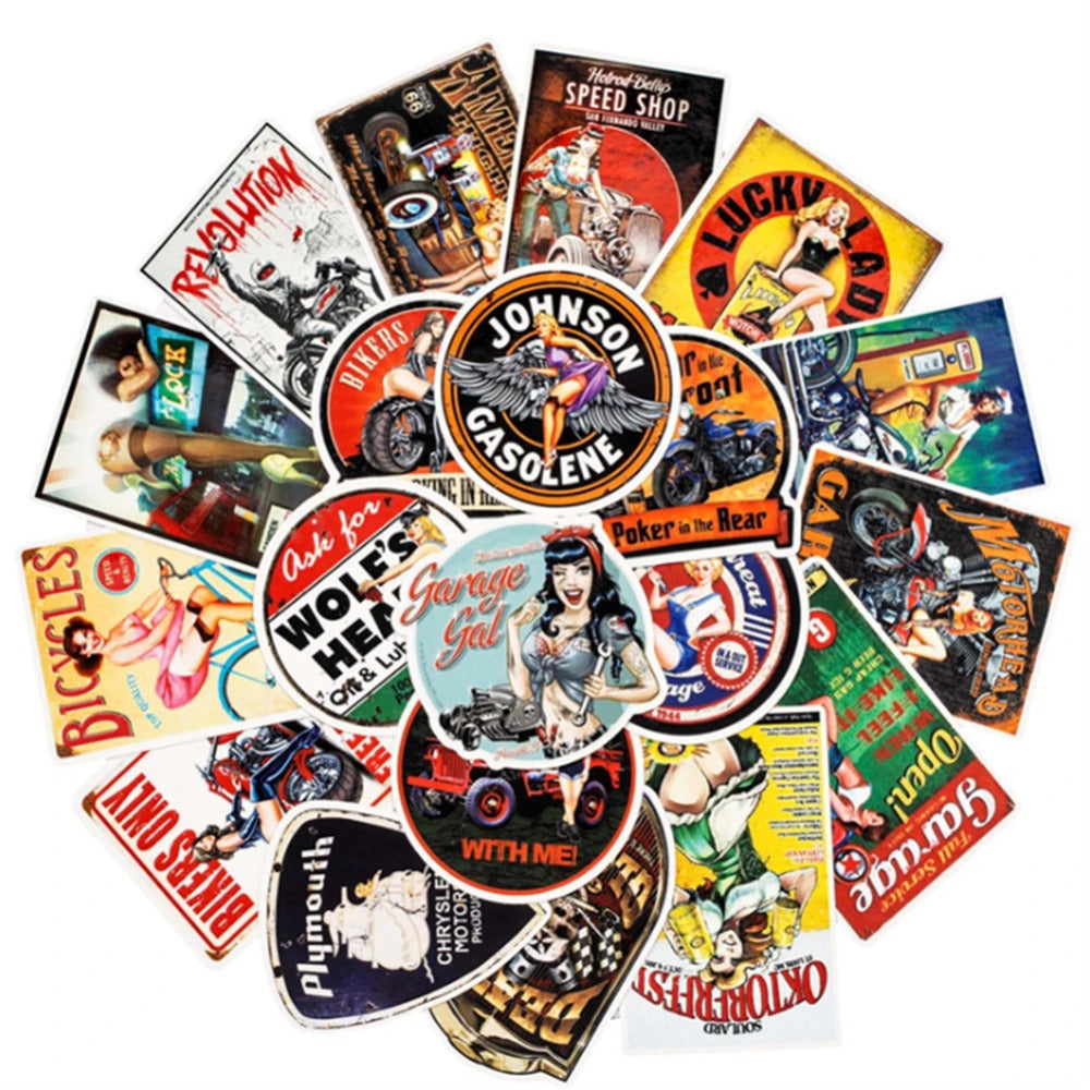 50PCS Cartoon Retro Sexy Beauty Graffiti Stickers for Suitcases, Notebooks, Skateboards, Water Bottles, Helmets, Guitars, and Beautiful DIY Journal Decorations