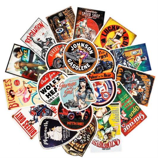 50PCS Cartoon Retro Sexy Beauty Graffiti Stickers for Suitcases, Notebooks, Skateboards, Water Bottles, Helmets, Guitars, and Beautiful DIY Journal Decorations