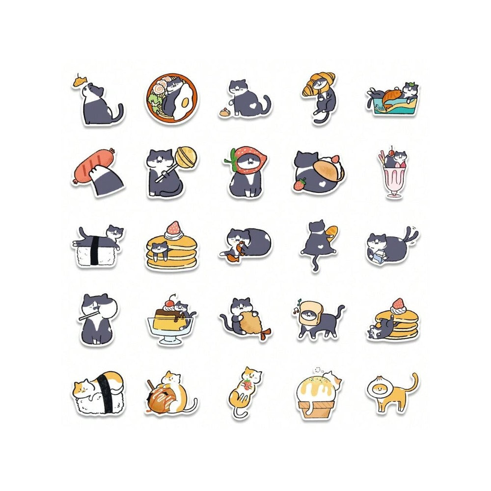 50PCS Cute Cartoon Cat Daily Doodle Stickers Exquisite, Fashionable, Creative DIY Decorative Stickers for Notebooks Suitable for Suitcases, Laptops, Phone Cases, Diaries, and Stationery Boxes