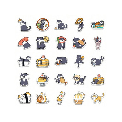 50PCS Cute Cartoon Cat Daily Doodle Stickers Exquisite, Fashionable, Creative DIY Decorative Stickers for Notebooks Suitable for Suitcases, Laptops, Phone Cases, Diaries, and Stationery Boxes