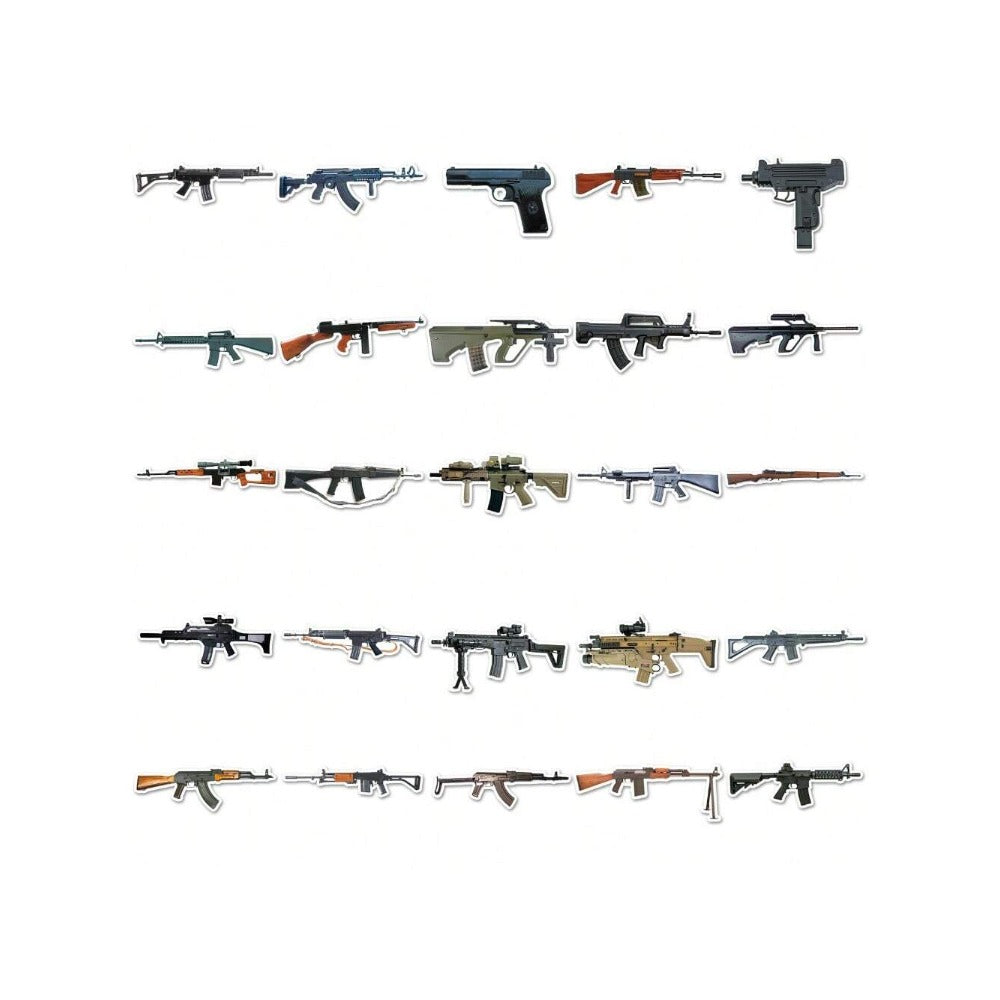 50PCS Military-Style Gun Graffiti Stickers - Exquisite Creative Decorations DIY Decorative Stickers for Notebooks Suitable for Phone Cases, Helmets, Computers, Water Bottles, Desktops, and Stationery Boxes