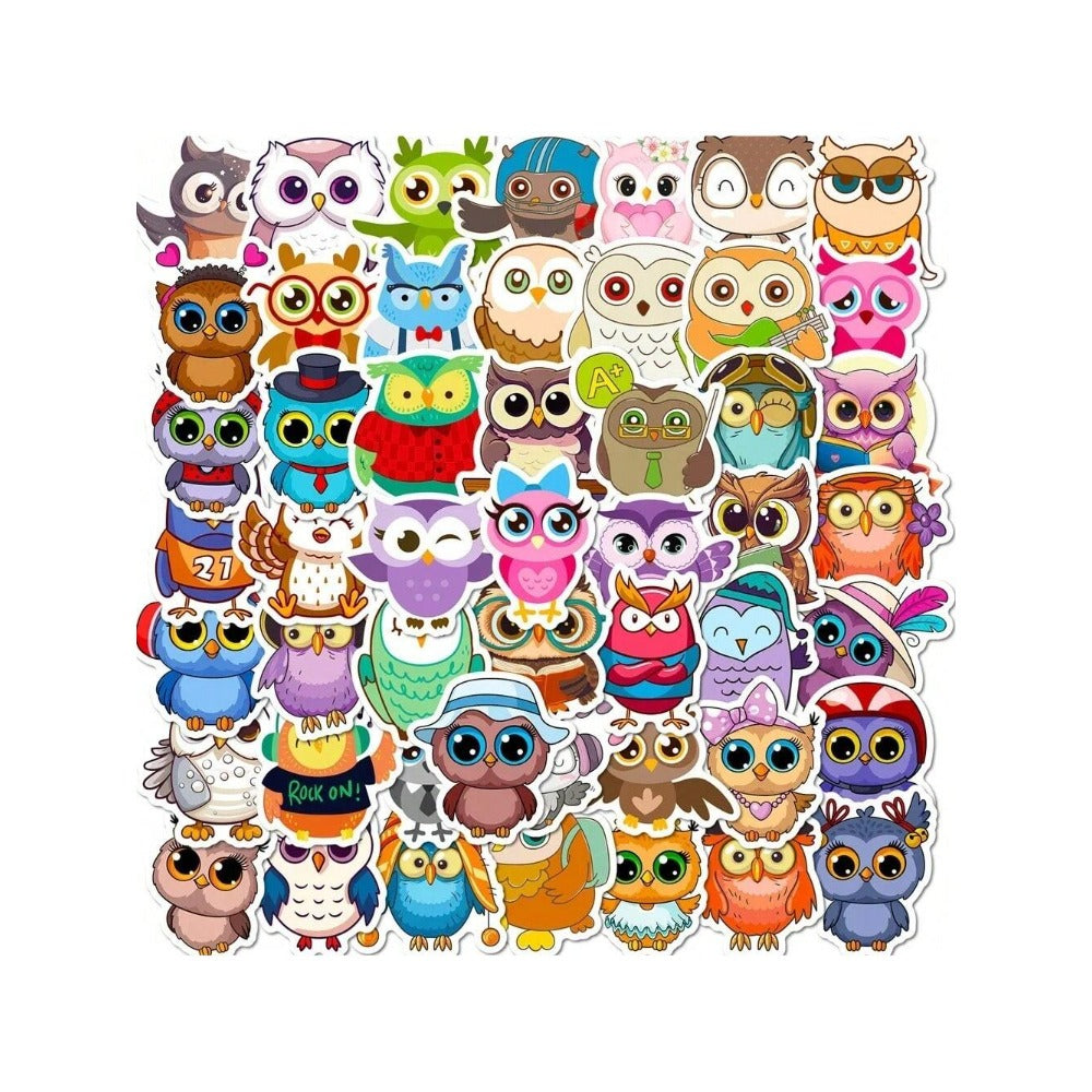 50PCS Cartoon Cute Owl Animal Doodle Stickers Exquisite, Fashionable, Creative DIY Decorative Decals Suitable for Laptops, Luggage, Desks, Chairs, Stationery Boxes, and Desktops