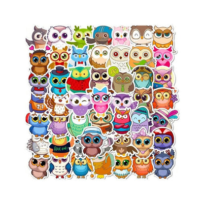 50PCS Cartoon Cute Owl Animal Doodle Stickers Exquisite, Fashionable, Creative DIY Decorative Decals Suitable for Laptops, Luggage, Desks, Chairs, Stationery Boxes, and Desktops