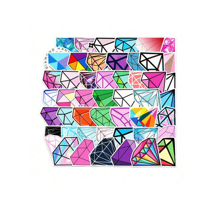 50PCS Sparkling Diamond Cartoon Doodle Stickers Exquisite Creative DIY Decorative Decals Suitable for Phone Cases, Luggage, Refrigerators, Guitars, Skateboards, Stationery Boxes, and Desktops