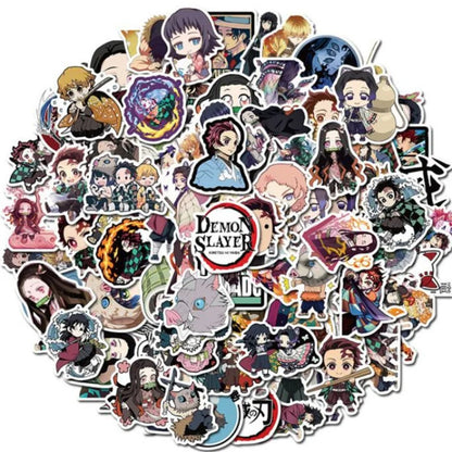 50PCS Demon Slayer Cartoon Doodle Stickers - Stylish Creative DIY Decor for Notebooks, Cups, Helmets, Skateboards, Guitars, and Stationery Boxes