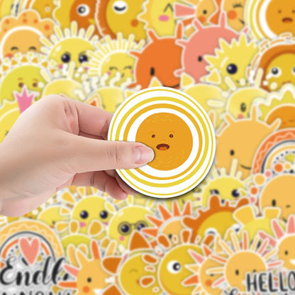 50PCS Cartoon Cute Sun Doodle Stickers Exquisite Fashion Creative DIY Journal Decorative Decals Suitable for Skateboards, Guitars, Laptops, Water Bottles, and Stationery Cases