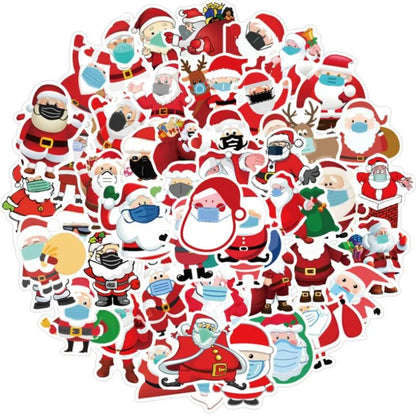 50PCS Cartoon Santa Claus Mask-Wearing Decorative Style Graffiti Stickers Exquisite, Fashionable, Creative DIY Journal Decorative Decals Suitable for Cups, Helmets, Skateboards, Refrigerators, Stationery Boxes
