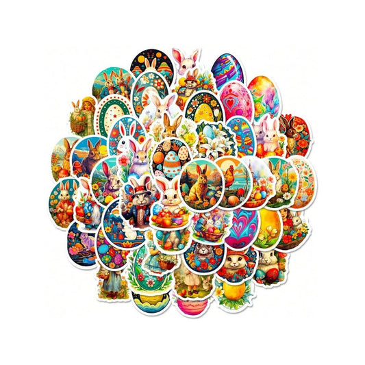 50PCS Cartoon Easter Bunny Doodle Stickers Exquisite Creative DIY Decorative Decals Suitable for Laptops, Guitars, Skateboards, Helmets, Desktops, and Stationery Boxes