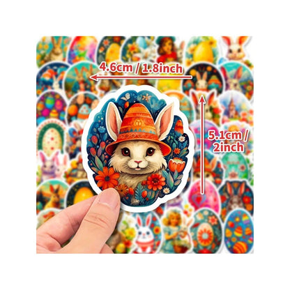 50PCS Cartoon Easter Bunny Doodle Stickers Exquisite Creative DIY Decorative Decals Suitable for Laptops, Guitars, Skateboards, Helmets, Desktops, and Stationery Boxes
